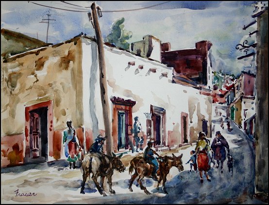 San Miguel de Allende 1989 ~ Sunlit Street 12 x 16 wc